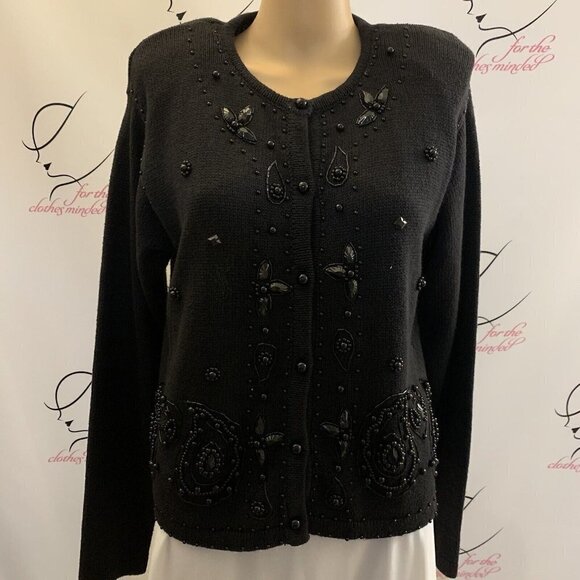 Moda International. Size Medium. Beaded Button Up Long Sleeve Sweater. B98. - Picture 1 of 7